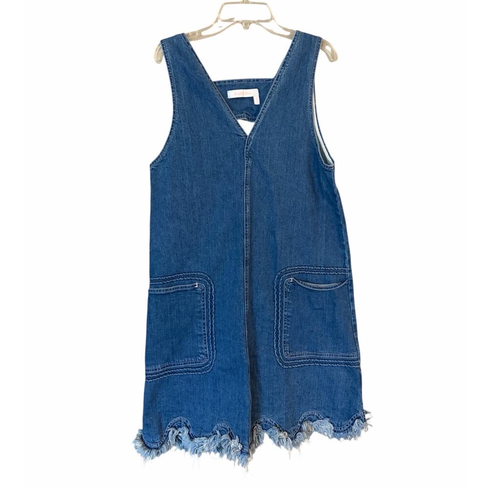 See by Chloe Womens Size 36 (Small) Shady Cobalt Blue Scalloped Denim Mini Dress